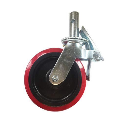 Scaffold Caster 8" x 2" Red PU Wheel Locking Brake 1-3/8" Stem 3800 lbs 4 pcs