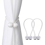 DEZENE Magnetic Curtain Tiebacks,The Most Convenient Drape Tie Backs,2 Pack Decorative Rope Holdback Holder for Small, Thin or Sheer Window Drapries,12 Inch Long,White