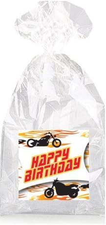 Motorcycle Hot Rod Happy Birthday Party Favor Bags with Ties - 12pack