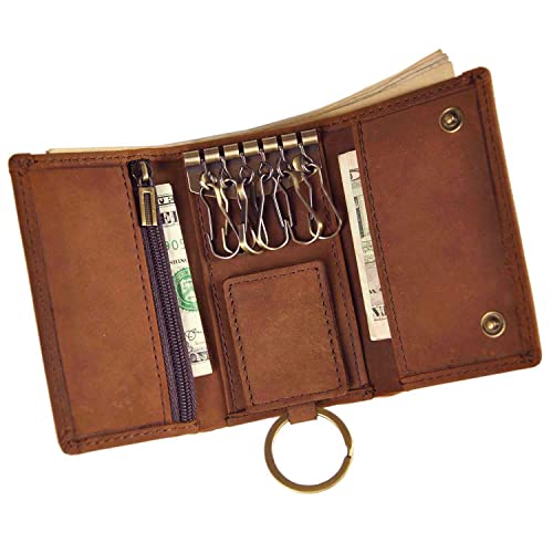 Le'aokuu Mens Genuine Leather Car Key Case Loop Hook Coin Case Cover Wallet Snap 1064(D Orange) — image 1