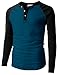 H2H Mens Casual Slim Fit Raglan Baseball Long Sleeve Henley T-Shirts PEACOCK US L /Asia XL (CMTTL077)