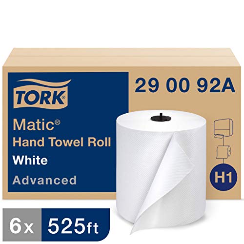 Tork Matic Advanced Paper Towel Roll H1, Paper Hand Towel 290092A, 100% Recycled Fiber, High Absorbancy, Medium Capacity 2-Ply, White - 6 Rolls x 525 ft