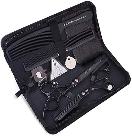 6.5 inch Professional Barber Hairdresser Scissors Set, Salon 440C Hair Cutting Thinning Scissors Comb Cutter Shears Stainless Steel Sliver, Barbers or Home Use,Black
