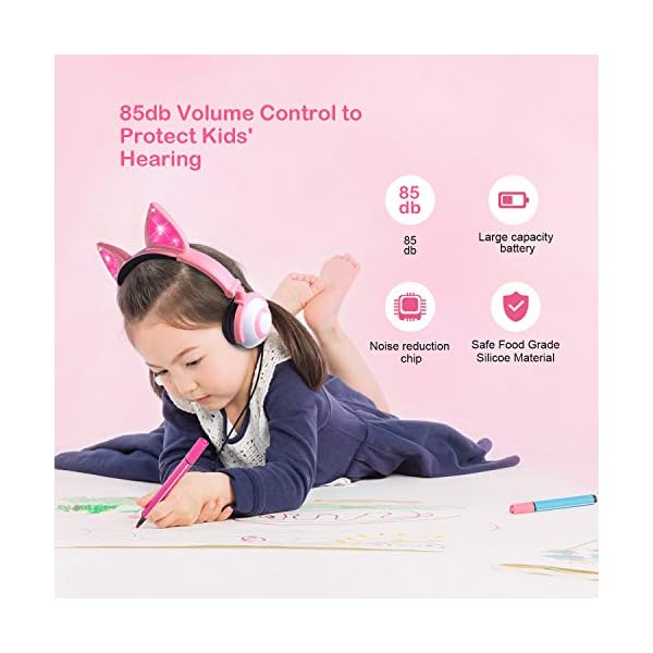 Kids-Headphones-Wired-LED-Glowing-Foldable-Adjustable-Over-Ear-Headphones-Safe-85dB-Volume-Limited-Cat-Ear-Headphones-for-KindleiPadChildrenTeensBoysGirls-Peach-1 esonstyle Kids Headphones, Wired LED Glowing Foldable Adjustable Over-Ear Headphones, Safe 85dB Volume Limited Cat Ear…