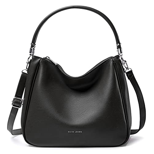 David Jones - Women's Hobo Shoulder Bag - Faux Leather Shoulder Bag - Medium Long Handle Handbag - Classic Fashion and Practical Elegant - Black