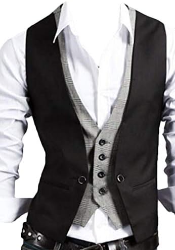 heymoney Men's Casual Western V Neck Slim Single Breasted Waistcoat Vest
