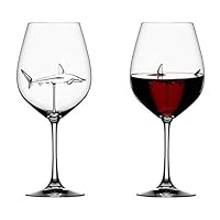 Mintuse Shark Wine Glasses With Shark Inside for Adult - 21X7.5CM 300 ML - Home Original Shark Red Wine Glass with Shark Inside Wine Bottle Crystal Wine Glasses for Party Wedding Flutes Glass (2PC)