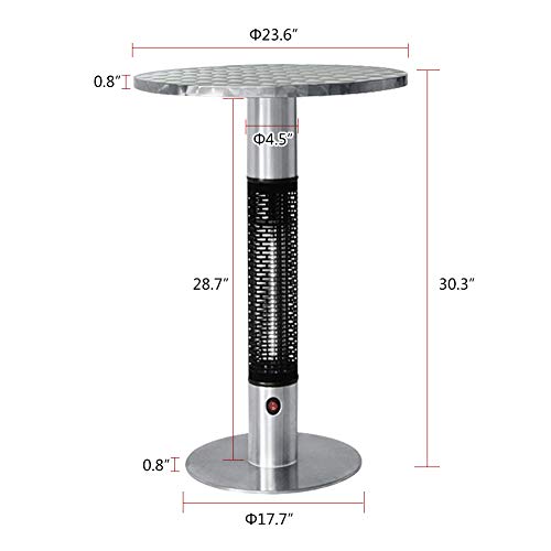 Skypatio Bistro Table Infrared Electric Outdoor Heater,Patio Heating Tower with Golden Tube LED Lights,Stainless Steel,360 Degrees of Radiant Heat,1500W