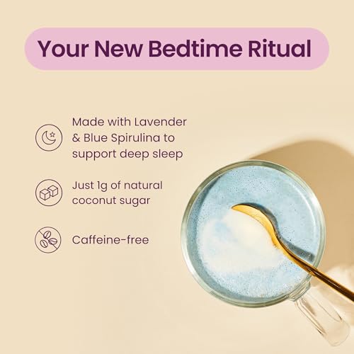 Blume Blue Lavender Superfood Latte Powder – Organic Lavender Tea Powder, Blue Spirulina, Blue Butterfly Pea Flower Tea, Chamomile, Coconut Milk - Caffeine Free, Vegan, 1g Sugar - 25 Servings