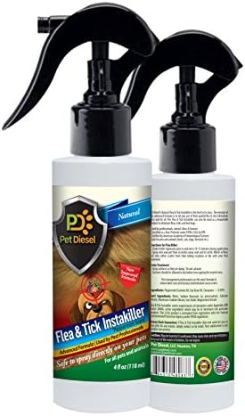 Flea & Tick Repellant & Infestation Control Spray By Pet Diesel โ Certified, Natural, Drastic Formula โ Provides A 30 Day House & Pet Fur Protection โ 4 oz Bottle (Peppermint)