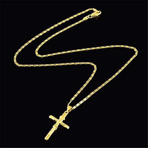 24k Gold Plated Necklace Jesus Christ Crucifix Cross Pendant Chain