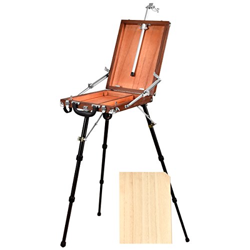 Portable Art Easel for Painting, QINUKER French Style Wooden Artist Easel & Sketchbox, Wooden Pallete and Shoulder Strap