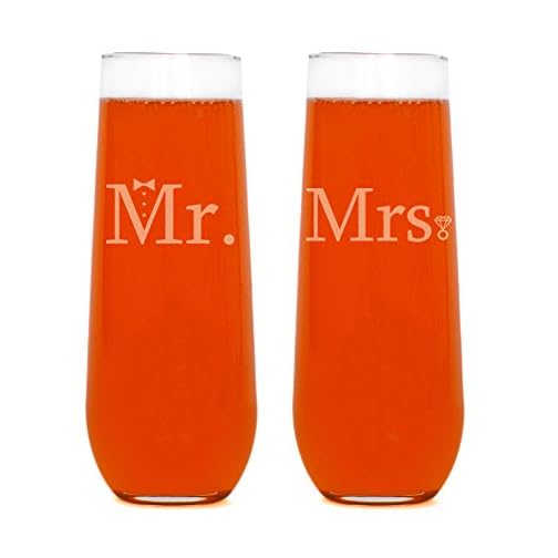 Couples Wedding Champagne Flutes (Mr. & Mrs. Stemless Flute)
