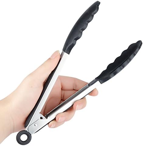 Silicone Food Tongs, SenKai Home Kitchen Premium Quality Silicone Food Tongs 9-Inch (Black)