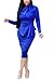Womens Business Dress One Piece Suit Long Sleeve Tie Neck Peplum Top Bodycon Skirt Office Ladies Navy XL