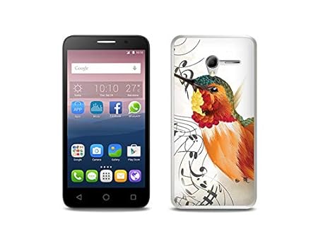 etuo Handyhülle für Alcatel One Touch Pop 3 (5) - Hülle, Silikon, Gummi Schutzhülle - Kolibri mit Noten
