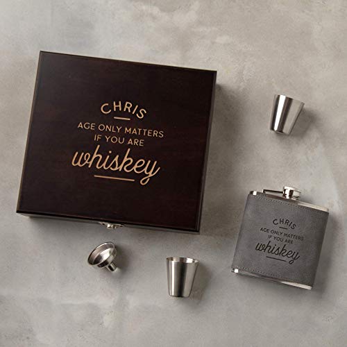 Personalized-Age-Only-Matters-Hip-Flask-Set-Unique-40th-50th-60th-Birthday-Gift-Whiskey-Gifts-for-Men-Engraved-Vegan-Leather-6oz-Alcoholic-Drink-Container-With-2-Cups-and-Funnel