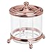 mDesign Round Bathroom Vanity Countertop Divided Storage Canister Plastic Jar with Metal Lid for Cotton Swabs, Rounds, Balls, Makeup Sponges, Blenders, Bath Salts - Clear/Rose Gold
