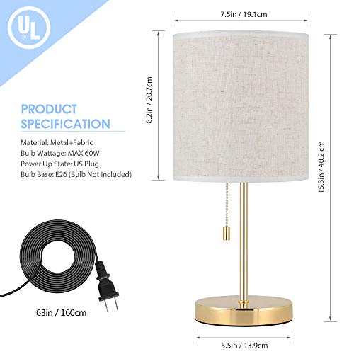 Gold Desk Lamp for Bedroom, Metal Table Lamp with Linen Shade on Nightstand, Bedside, Dressers, Coffee Table, Study Desk in Living Room, Guest Room, College Dorm, Office
