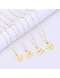 BOUTIQUELOVIN - Collar con colgante de letra inicial de disco de oro de 14 quilates, pequeño, redondo, personalizable