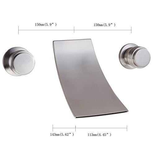 MAXSUM Double Handles Wall Mount Widespread Waterfall Bathtub Bathroom Vanity Sink Faucet Brushed Nickel Brass Wall Mount Tub Filler
