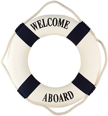 iHappy Foam Welcome Aboard Nautical Decor Lifebuoy Ring Wall Hanging Home Decoration Blue Band Diameter 17.5 inches(45cm)