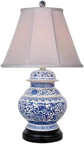 Blue and White Porcelain Floral Phoenix Ginger Jar Table Lamp 21.5"
