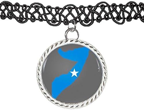 Somalia Country Flag Illustration on Gray Choker Pendant Charm Necklace