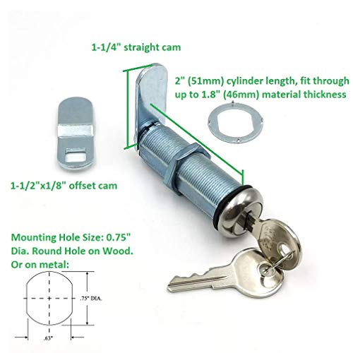 ExtraLong RV Cam Lock with 8025 Key Code, 2 Inch Weather Resistant Cam