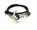 VIRGINSTONE Golden Plated Anchor Bracelets on Colorful Leather (Black)