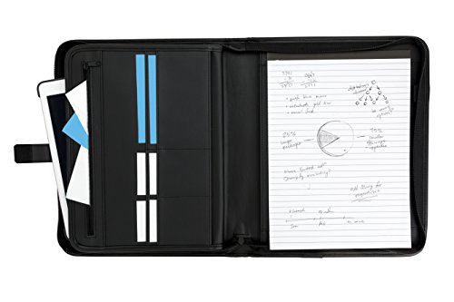 PU Leather Zipper Portfolio, designed for professional meetings and interviews, Padfolio with legal pad, business card slots, 10.1 inch tablet sleeve, and zipper pockets (-501)
