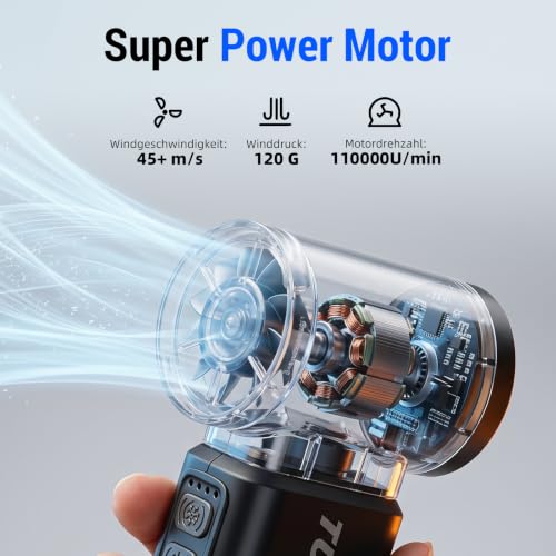 Compressed Air Duster, 110,000 RPM Super Power Electric Air Duster for PC Keyboard, 5 Speed Turbo Fan, Rechargeable Dust Fan for Electronics, Keyboard, Home and Outdoor Cleaning, Black