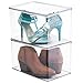 mDesign Stackable Plastic Closet Storage Container Bin Box with Hinge Lid for Organizing Shoes, Booties, Pumps, Sandals, Wedges, Flats, Heels - Lumiere Collection - 4 Pack - Clear