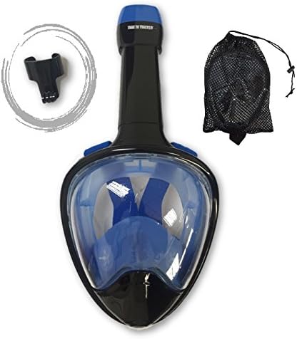 Trax To Tracks TTT21 Ocean Panoramic Full Face Snorkel-Dive Mask provides Anti Fog Snorkeling-this Recreation Dry Snorkel Set comes with Snorkel Bag-Blue-Black- LXL- for Adults Men Women