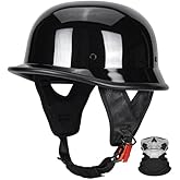 QUICKOOL DOT Certified German Style Motorcycle Half Helmet, Vintage ABS Lightweight Helmet for Adults, Retro Half Face Helmet for Cruiser Scooter Chopper