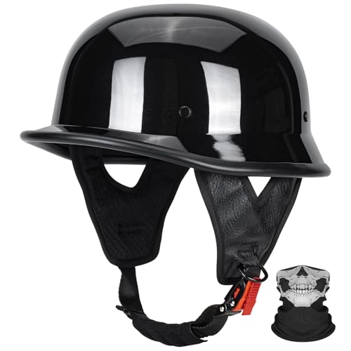 Photo 1 of QUICKOOL DOT Certified German Style Motorcycle Half Helmet, Vintage ABS Lightweight Helmet for Adults, Retro Half Face Helmet for Cruiser Scooter Chopper (Gloss Black,XXL)