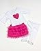 Sophia's Long-Sleeved Heart Tee, Tutu Tulle Skirt, & Sequin-Trimmed Leggings Complete Outfit Set for 18” Dolls, Hot Pink/White