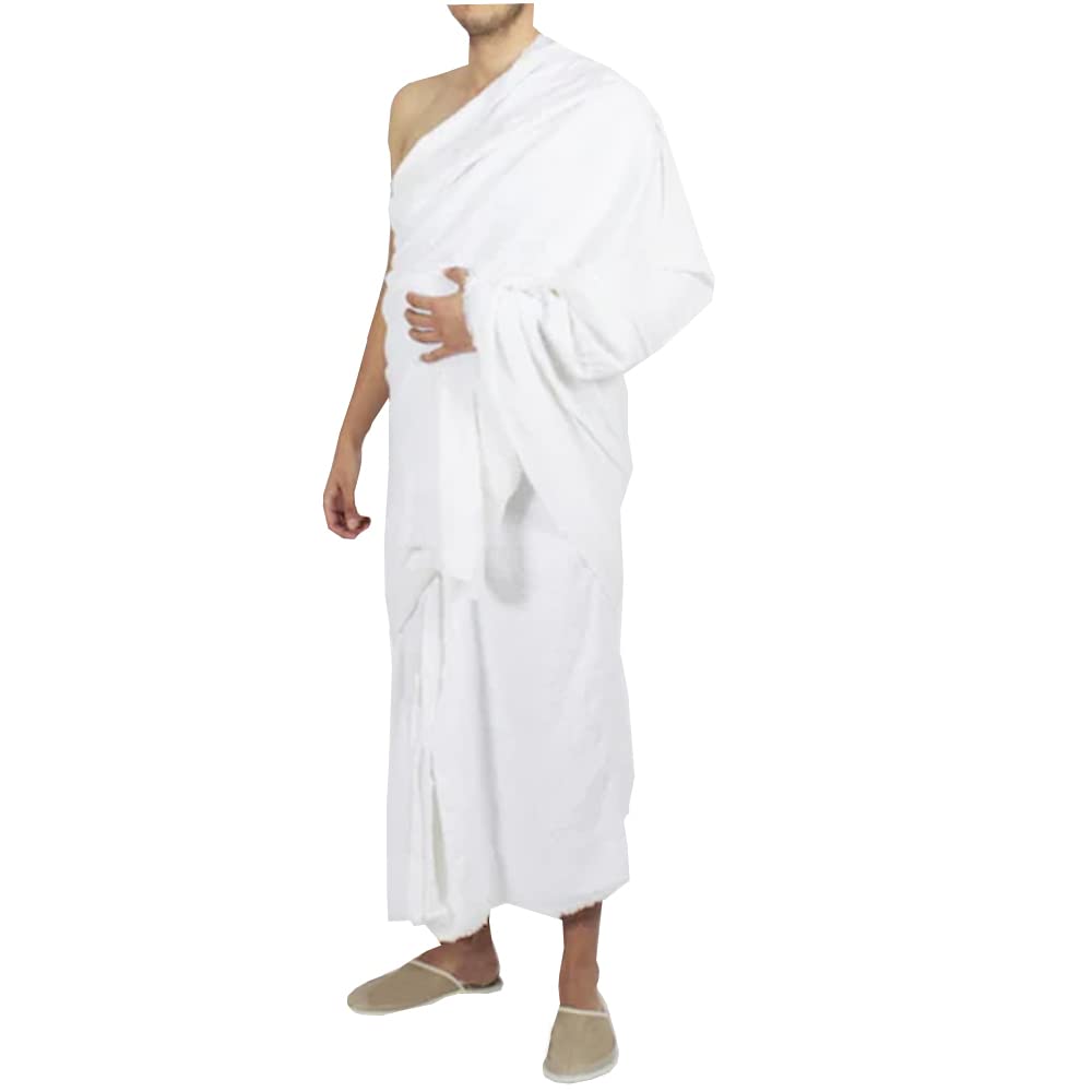 Stars and Stripes Premium Quality Mens Towelling Ihram/Ahram 100% Cotton 2 Pieces 1500gms for Hajj & Umrah (White)