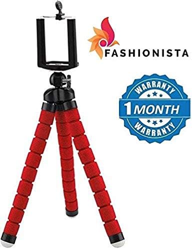 FASHIONISTA Adjustable Flexible Mini/Portable Tripod Stand for Cameras and with Universal Smartphone Clip Holder -Red