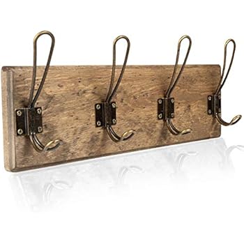 Amazon.com: Wall Mounted Coat Rack - Rustic Wooden 4 Hook ...
