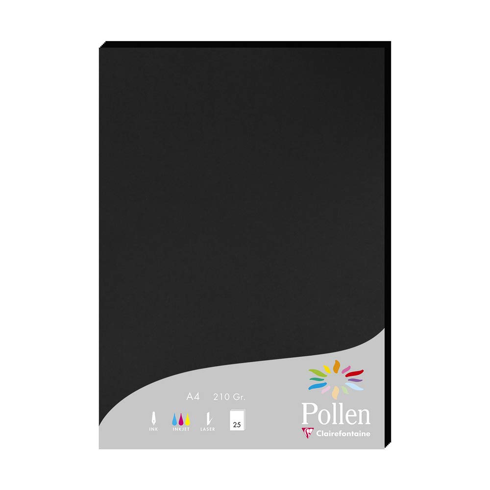Clairefontaine 24298C Wallet of 25 Sheets Format A4 21x29,7cm 210gsm Black Invitation Paper Events and Correspondence - Range Pollen - Premium Paper Smooth