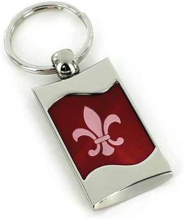 Fleur-De-Lis Red Spun Brushed Metal Key Chain