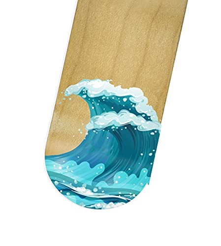Teak Tuning Premium Fingerboard Graphic Deck, Waves - 34mm x 97mm - Heat Transfer Graphics, Pro Shape & Size - Pre-Drilled Holes - Includes Prolific Foam Tape