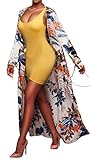 LUKYCILD Women Open Front Floral Print Long Kimono Cardigan Coat Beach Cover Up Size M(US S) (Floral)