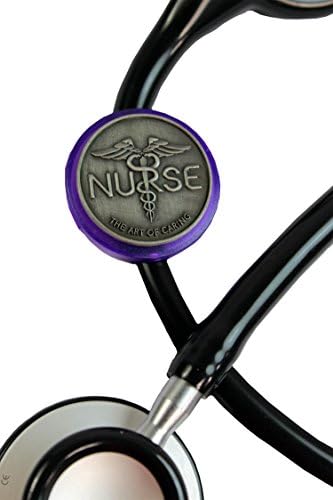 Nurse The Art Of Caring Caduceus Stethoscope Name Badge - Steth ID Tag - Purple