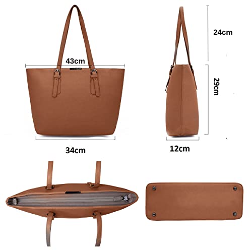 David Jones - Women's Large Handbag - Tote Bag Shopper PU Leather - Shoulder Bag Work Shopping Large Capacity Leather - Long Handle Shopping Bag - School Student Fashion - Camel Brown