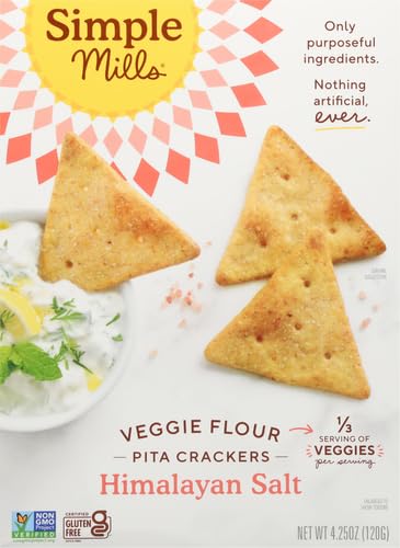 SIMPLE MILLS VEGGIE PITA CRACKERS, HIMALAYAN SALT – GLUTEN FREE, VEGAN, HEALTHY SNACKS, PALEO FRIENDLY, 4.25 OUNCE (PACK OF 1)