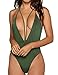 Women Monokini Swimsuits One Piece Bathing Suit Deep V Stylish Backless String (XL, Army Green)