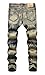 Men's Straight Leg Slimming Fit Distressed Loose Denim Jeans,Khaki Camo 009,W34