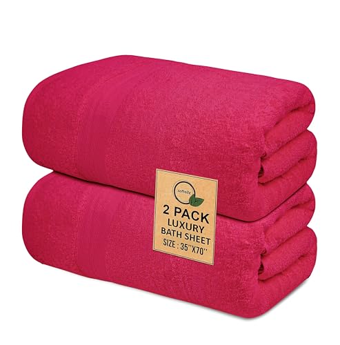 Photo 1 of 100% Cotton Luxury Bath Sheets - Pack of 2 (35" x 70") | Super Soft, Quick-Dry & Highly Absorbent Towels for Bathroom, Home, Spa & Gym (Raspberry)